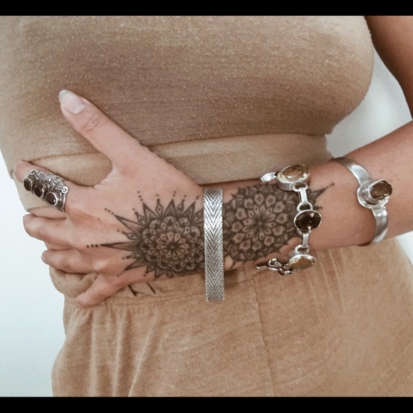 Vintage 70s Smokey Quartz Sterling Bracelet - Picture 3 of 3